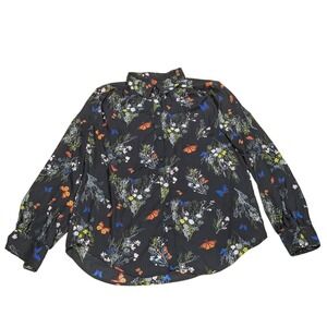 Worthington‎ Blouse Dark Floral Butterfly Fairy Button Down Shirt Women's Large